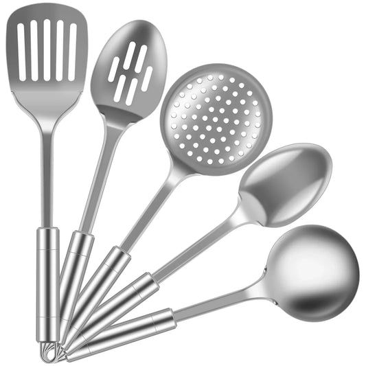 5er-Set Edelstahl-Küchenhelfer – Schöpfkelle, Schaumlöffel & Wender