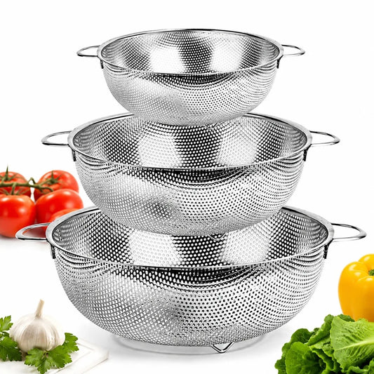Set 3 Passoires Inox à Poignées – Pâtes, Légumes & Riz