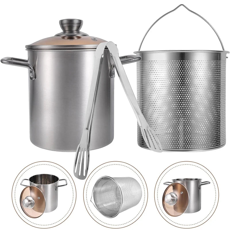 Edelstahl-Tempura-Fritteuse 3 L mit Korb & Glasdeckel – Gas & Induktion