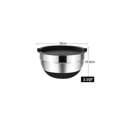 Edelstahl-Rührschüssel mit Deckel & Rutschfestem Boden – 18 bis 28 cm oder Set