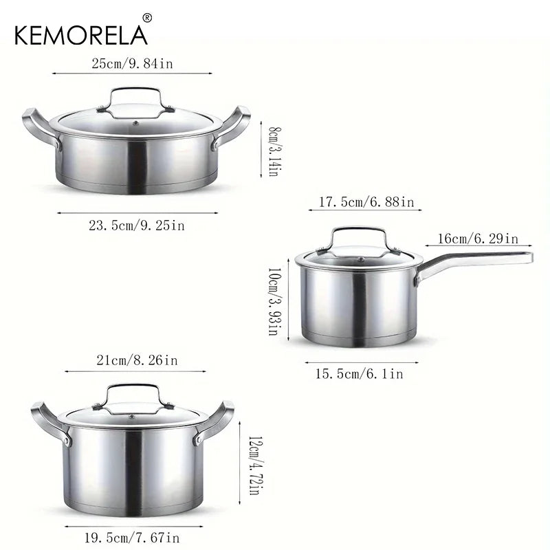 Set Casseroles Inox 16-20-24 cm – Soupe, Lait & Vapeur, Induction