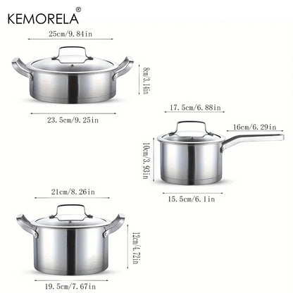 Set Casseroles Inox 16-20-24 cm – Soupe, Lait & Vapeur, Induction