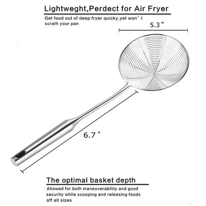 Edelstahl-304-Spinnenschaumlöffel mit Spiralgitter – 13 bis 19 cm