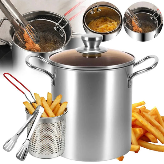 Friteuse Inox 3 L avec Panier & Couvercle en Verre – Induction