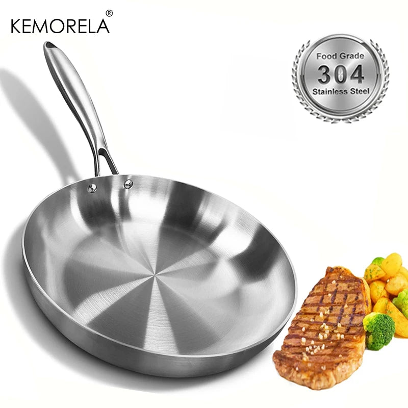 Poêle Inox 304 Non Revêtue – Steak & Cuisson Saine Gaz/Induction