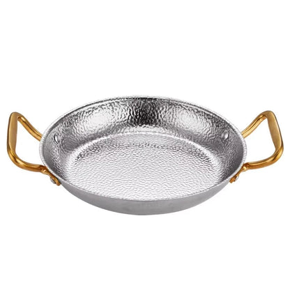 Poêle Inox Triple Couche – 2 Anses, Manche Doré, Haute Qualité