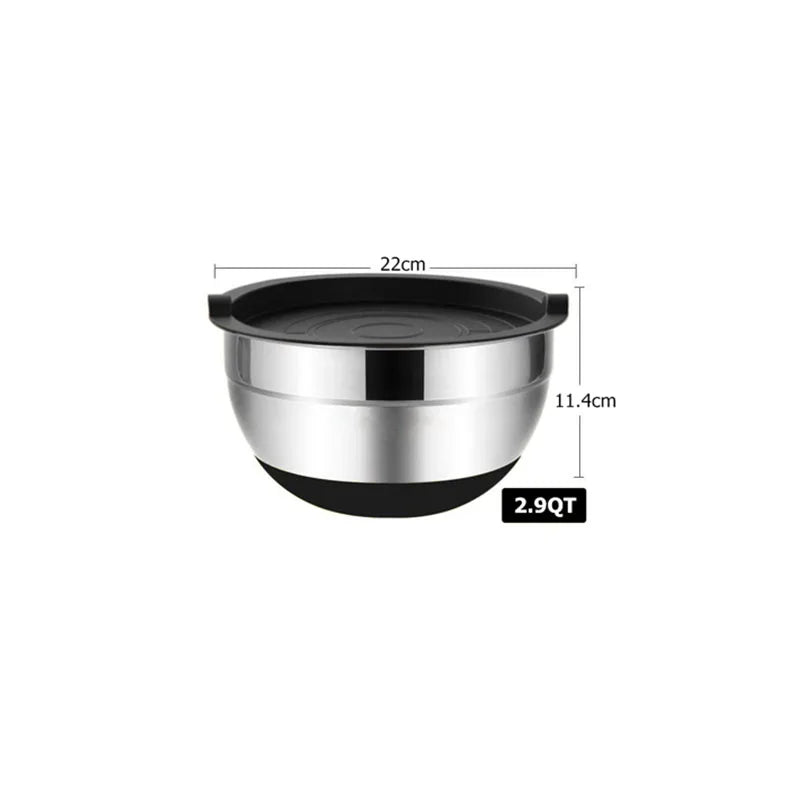 Edelstahl-Rührschüssel mit Deckel & Rutschfestem Boden – 18 bis 28 cm oder Set