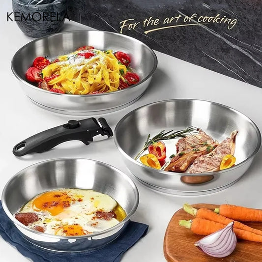 Set Poêles Inox 316 KEMORELA – Manche Amovible, Tri-Base, Induction