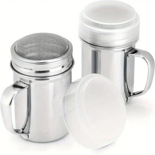 Lot de 2 Saupoudreuses Inox à Poignée – Sucre Glace, Cannelle & Farine