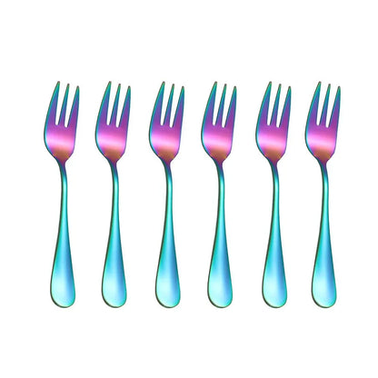 6er-Set Edelstahl-Dessertgabeln – Gold, Schwarz, Silber oder Regenbogen