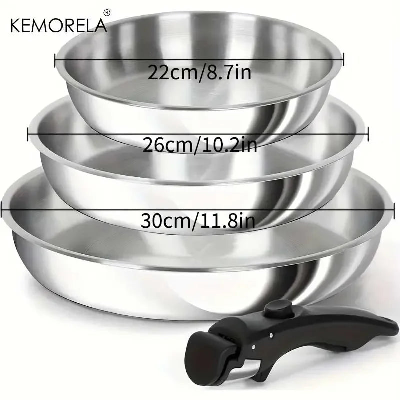 Set Poêles Inox 316 KEMORELA – Manche Amovible, Tri-Base, Induction