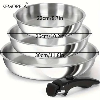 Set Poêles Inox 316 KEMORELA – Manche Amovible, Tri-Base, Induction