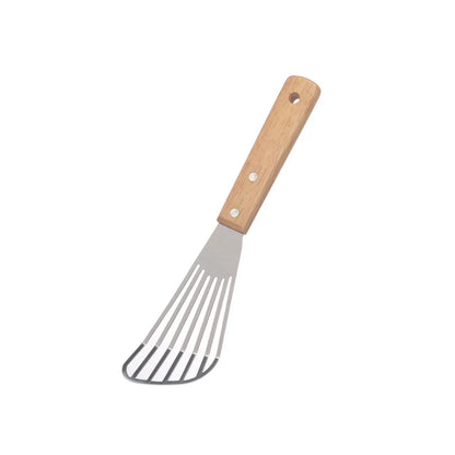 Geschlitzter Edelstahl-Wender mit Holzgriff – 3 Größen, Fisch & Steak
