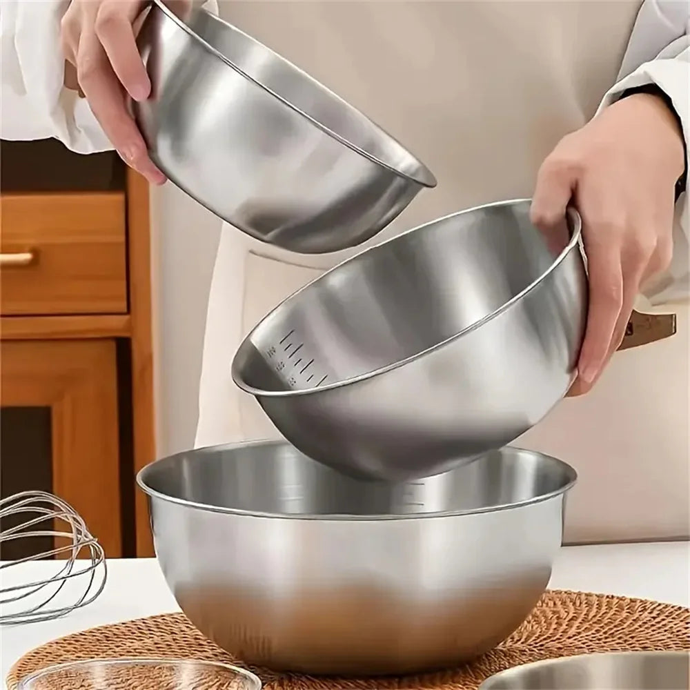Edelstahl-Rührschüsseln mit Skala – Einzeln oder 3er-Set, Backen