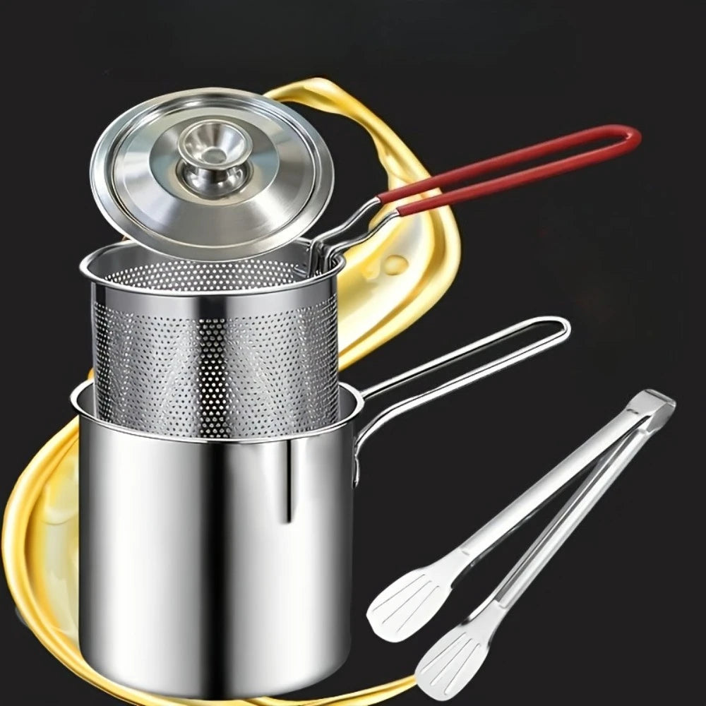 Edelstahl-Frittierkorb mit Filter und Zange – 4-teiliges Set