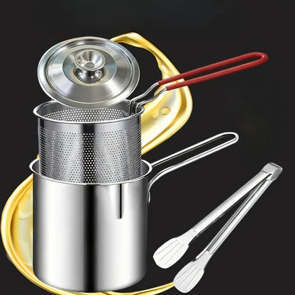 Edelstahl-Frittierkorb mit Filter und Zange – 4-teiliges Set