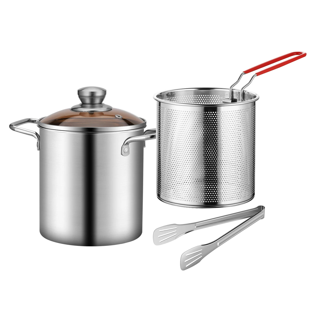 Edelstahl-304-Fritteuse 3 L mit Korb & Glasdeckel – Gas & Induktion