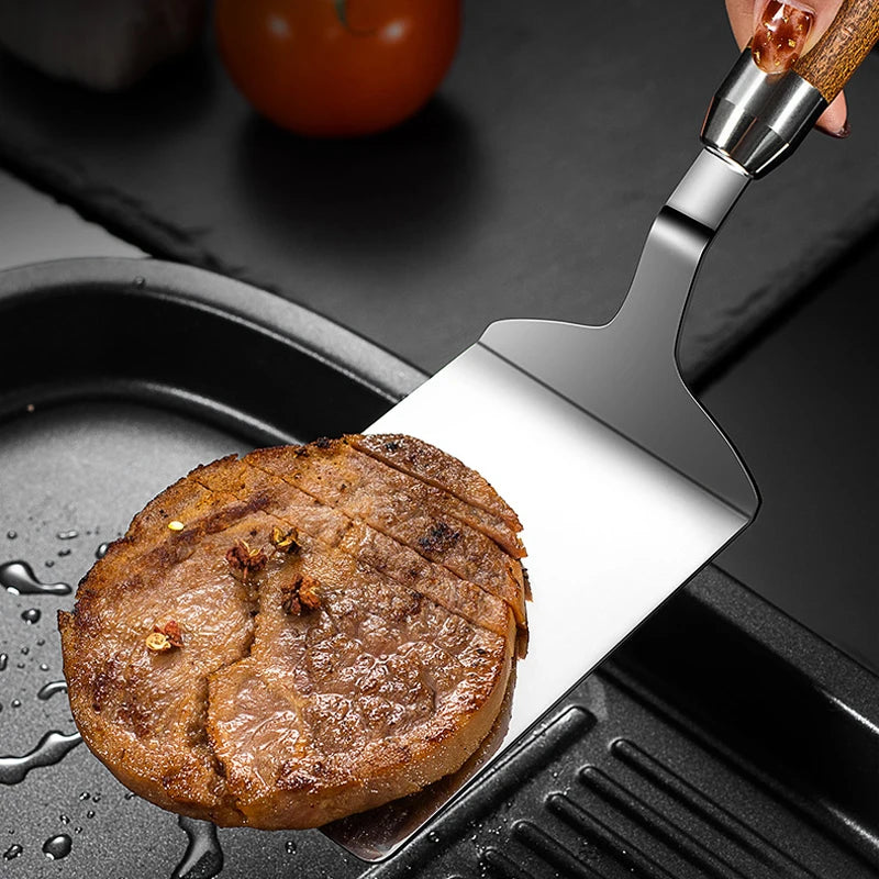 Steakwender aus Edelstahl 304 mit Holzgriff – Plancha & Grill