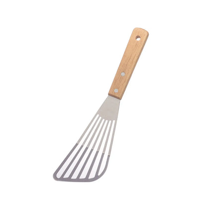 Geschlitzter Edelstahl-Wender mit Holzgriff – 3 Größen, Fisch & Steak