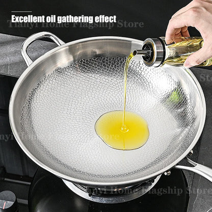 Wok Titane Inox 32/34 cm – Antiadhésif Gaz & Induction Grande Taille