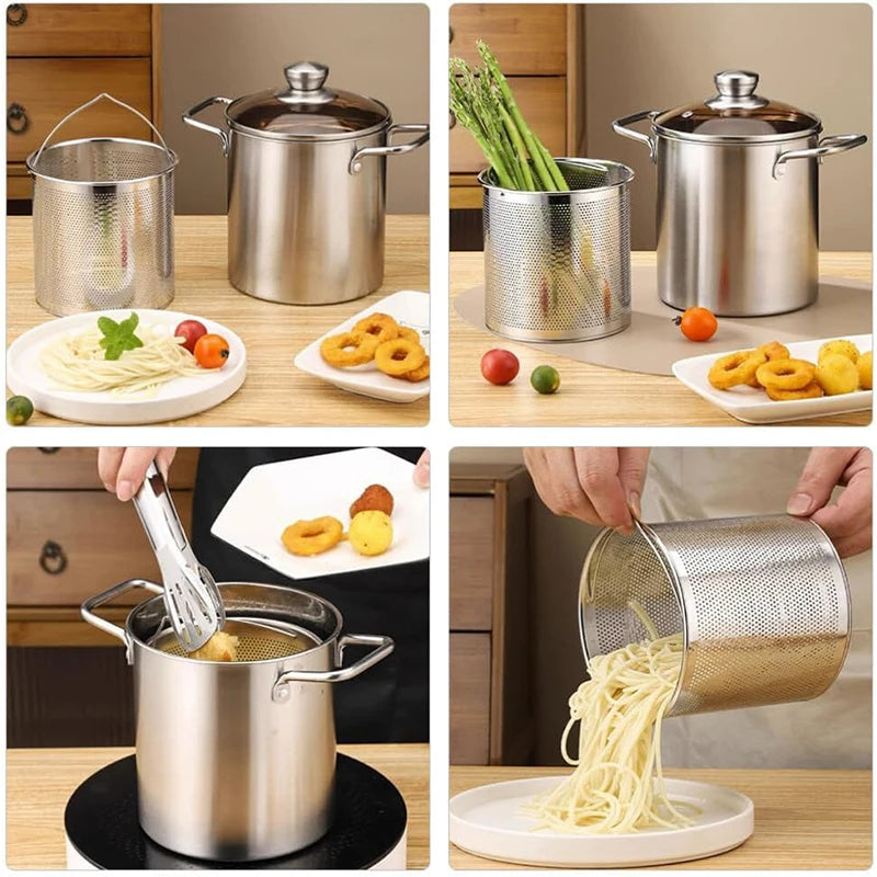 Edelstahl-Tempura-Fritteuse 3 L mit Korb & Glasdeckel – Gas & Induktion