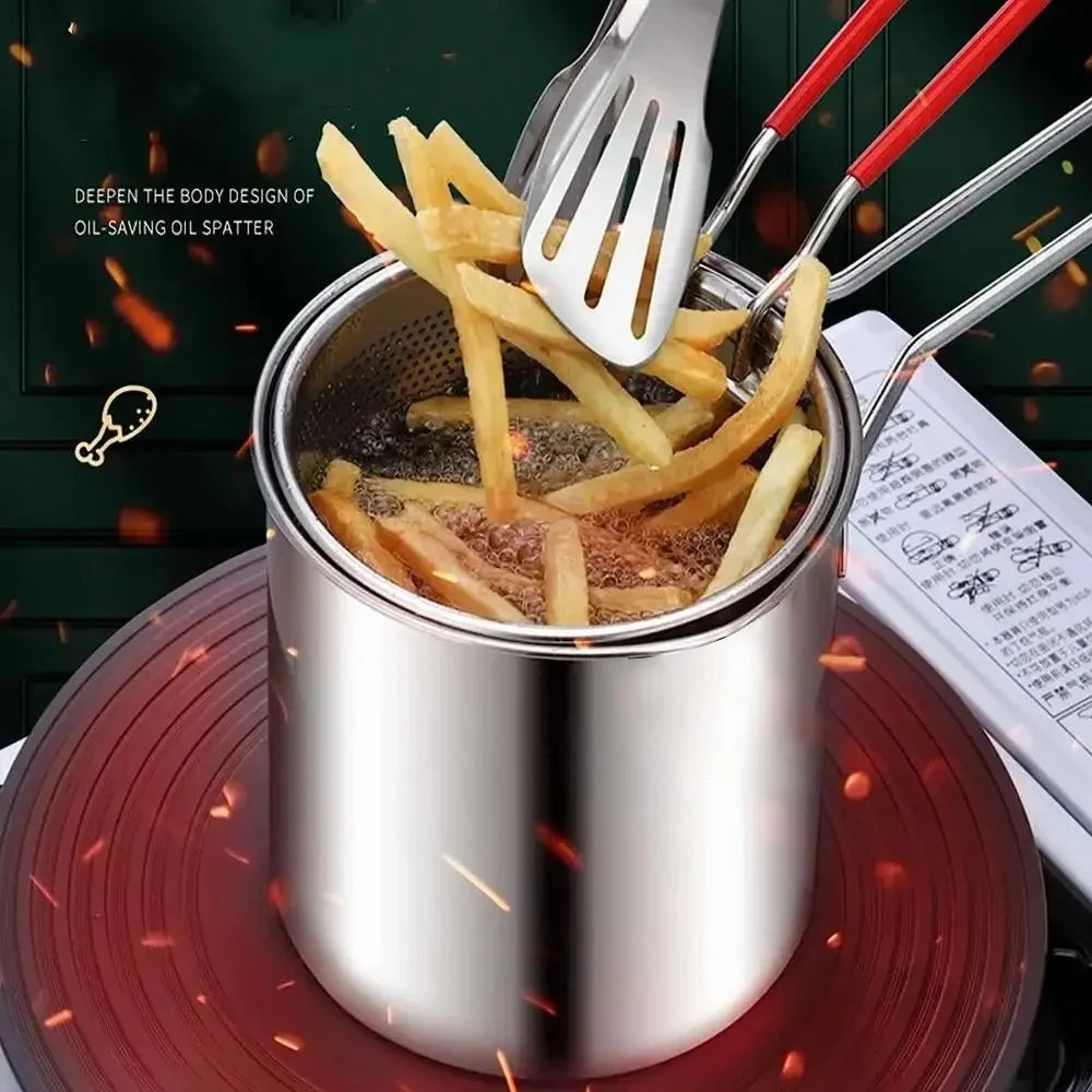 Edelstahl-Fritteuse mit Korb – Pommes, Tempura & Hähnchen