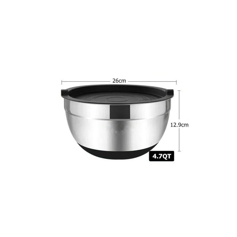 Edelstahl-Rührschüssel mit Deckel & Rutschfestem Boden – 18 bis 28 cm oder Set