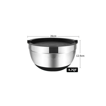Edelstahl-Rührschüssel mit Deckel & Rutschfestem Boden – 18 bis 28 cm oder Set