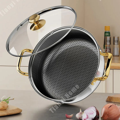 RVS Hapjespan Honingraat met Deksel 28–30 cm – Gas & Inductie