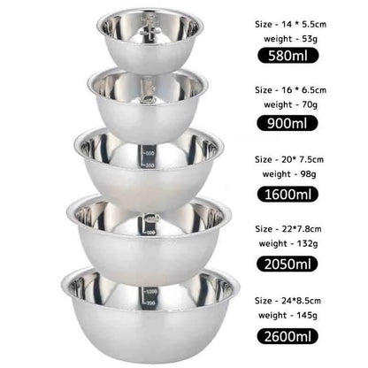 Set van 5 Stapelbare RVS Mengkommen – 14 tot 24 cm