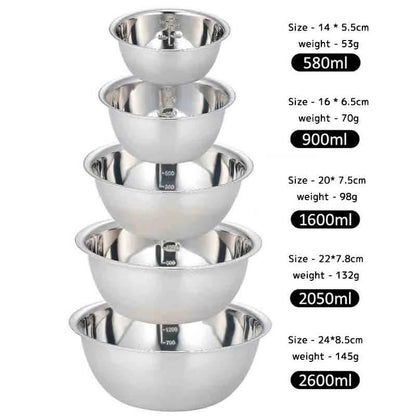 Set van 5 Stapelbare RVS Mengkommen – 14 tot 24 cm