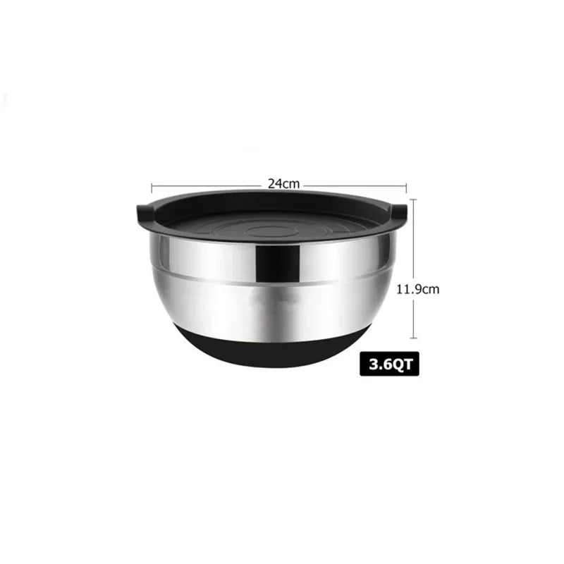 Edelstahl-Rührschüssel mit Deckel & Rutschfestem Boden – 18 bis 28 cm oder Set