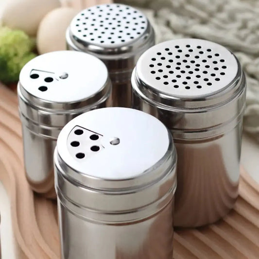 Pot à Épices Inox à Couvercle Rotatif – Sel, Poivre & Sucre