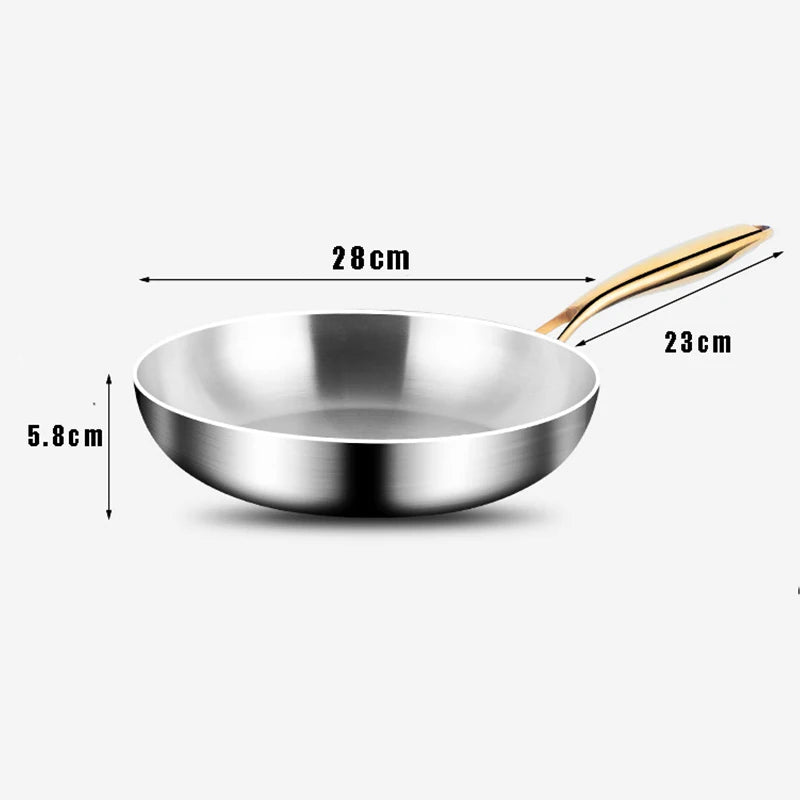 Unbeschichtete Edelstahl-316-Pfanne 22–30 cm – Steak, Gas & Induktion