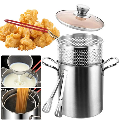 Edelstahl-Fritteuse 3 L mit Korb & Glasdeckel – Induktion