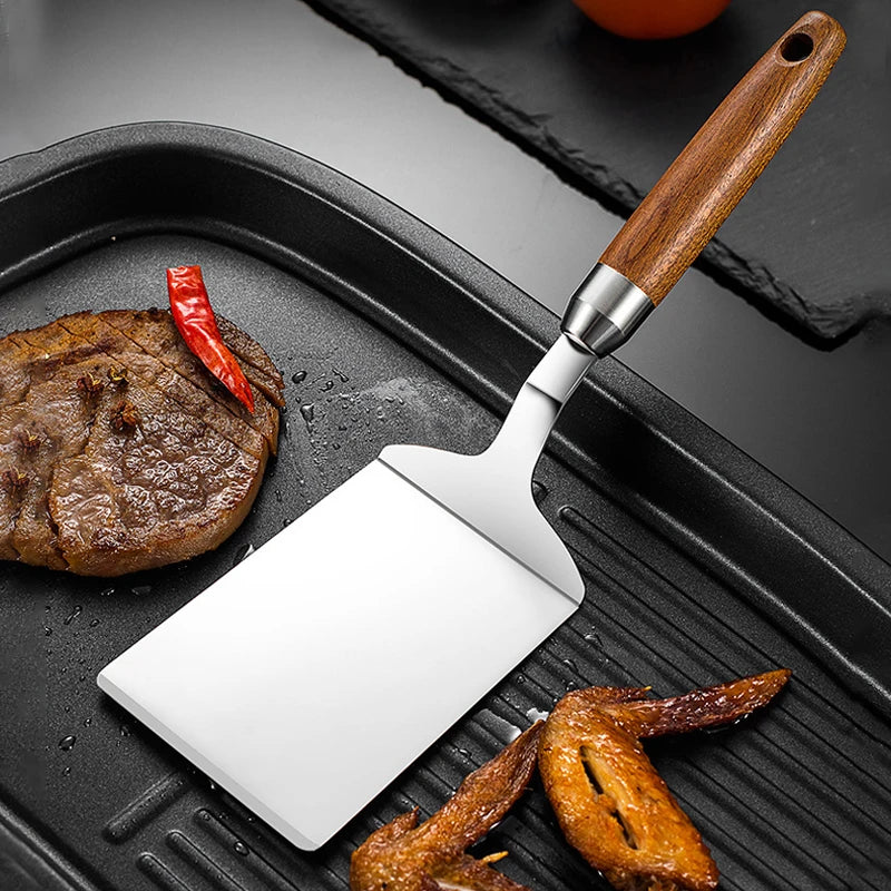 Steakwender aus Edelstahl 304 mit Holzgriff – Plancha & Grill