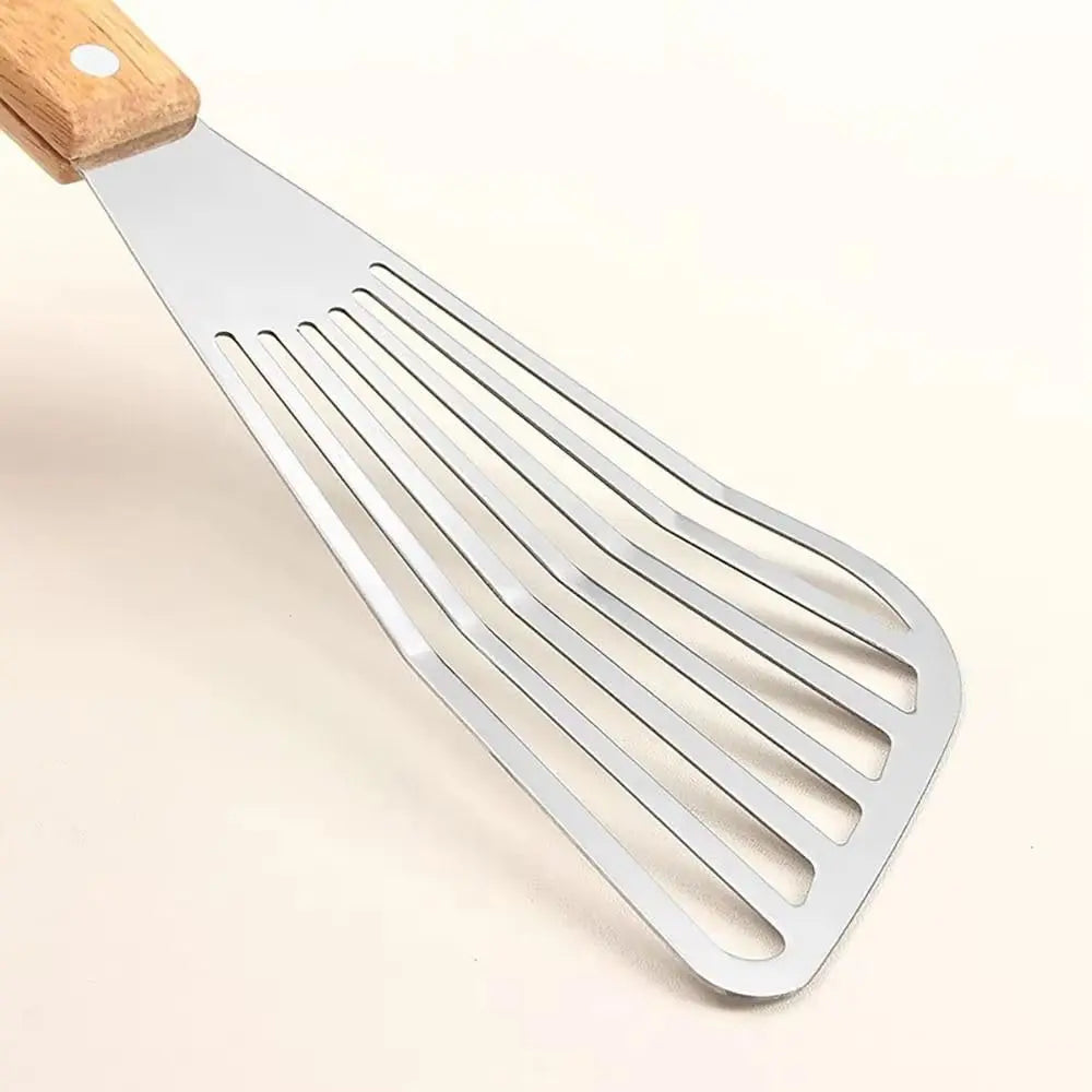 Geschlitzter Edelstahl-Wender mit Holzgriff – 3 Größen, Fisch & Steak