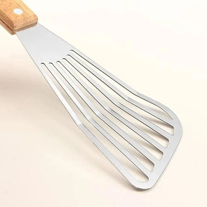 Geschlitzter Edelstahl-Wender mit Holzgriff – 3 Größen, Fisch & Steak