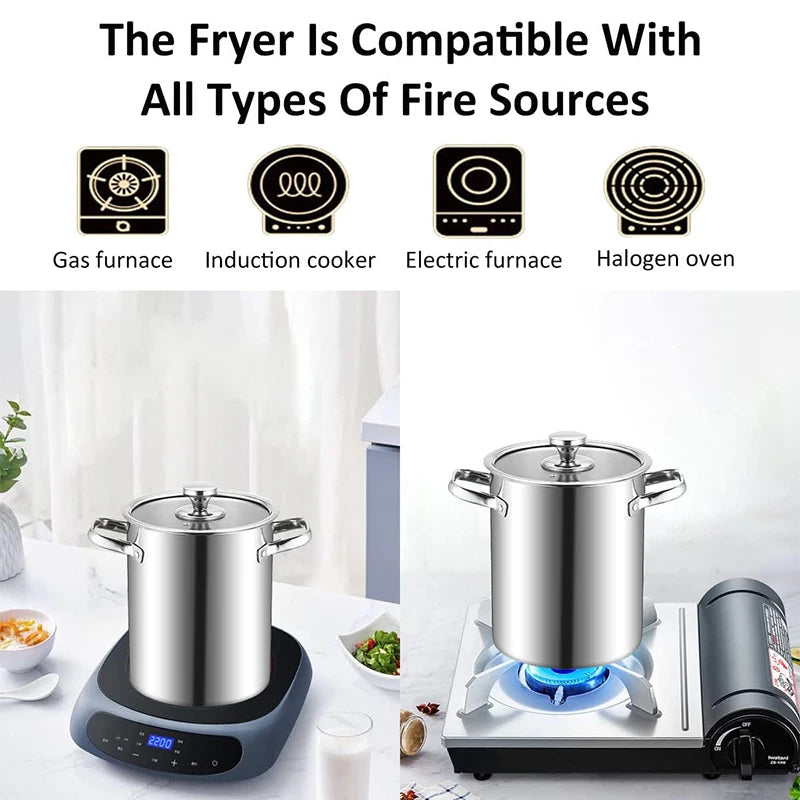Edelstahl-Tempura-Fritteuse 3 L mit Korb & Glasdeckel – Gas & Induktion