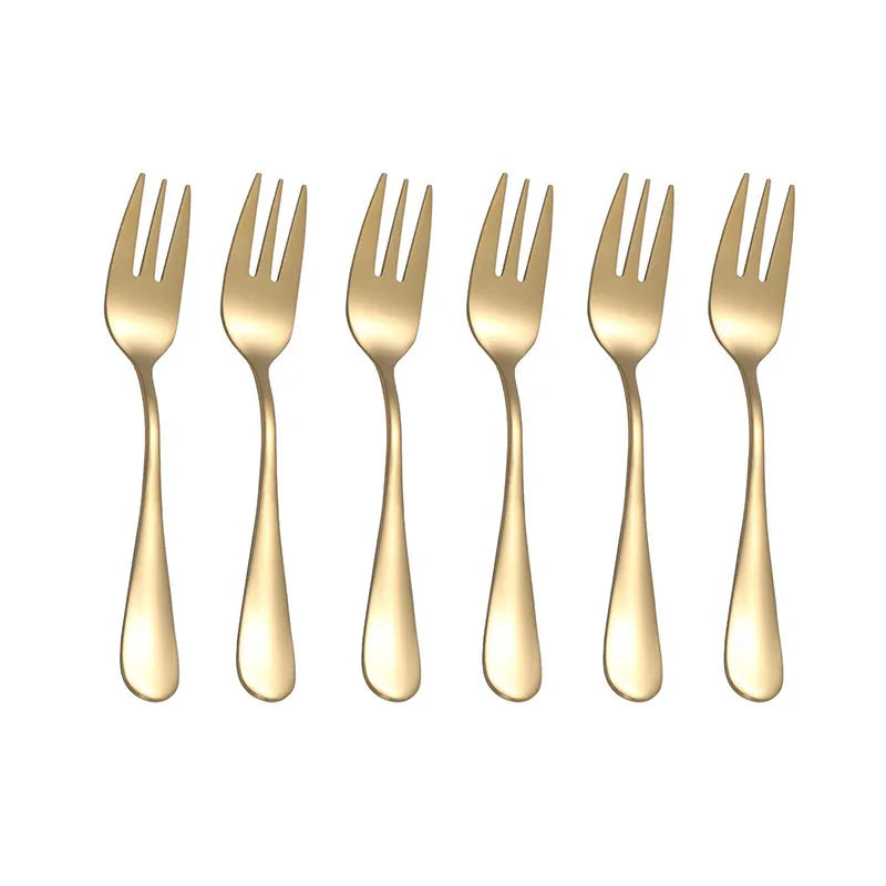 6er-Set Edelstahl-Dessertgabeln – Gold, Schwarz, Silber oder Regenbogen