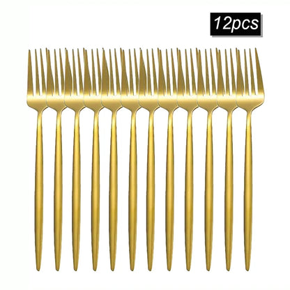 Goldene Edelstahl-Tafelgabeln – 8er-, 12er- oder 16er-Set