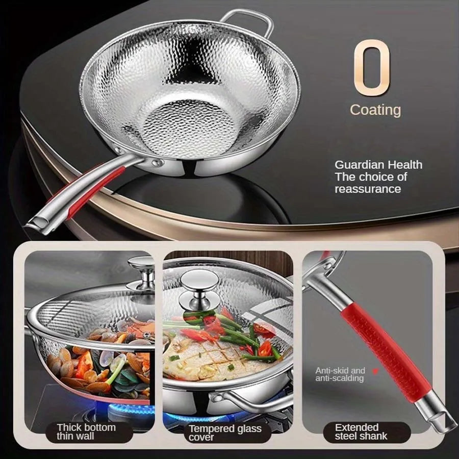 Unbeschichteter Edelstahl-Wok mit Rundem Boden – Mit oder Ohne Deckel
