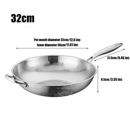 Wok Titane Inox 32/34 cm – Antiadhésif Gaz & Induction Grande Taille
