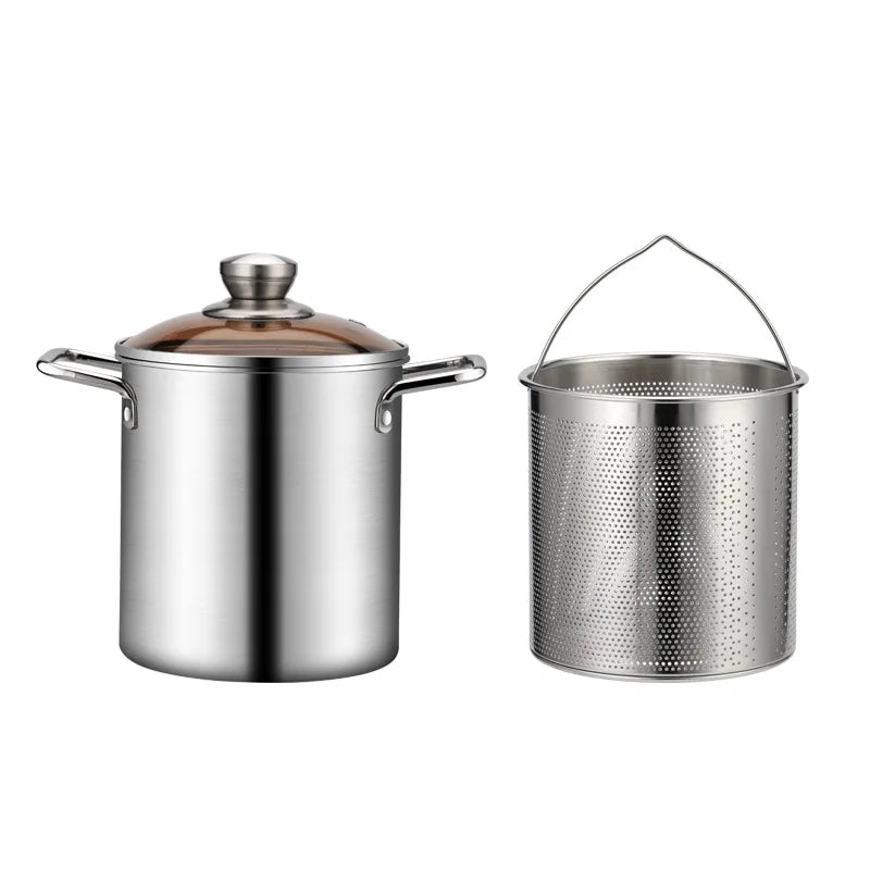 Edelstahl-Tempura-Fritteuse 3 L mit Korb & Glasdeckel – Gas & Induktion