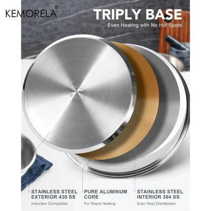 Set Poêles Inox 316 KEMORELA – Manche Amovible, Tri-Base, Induction