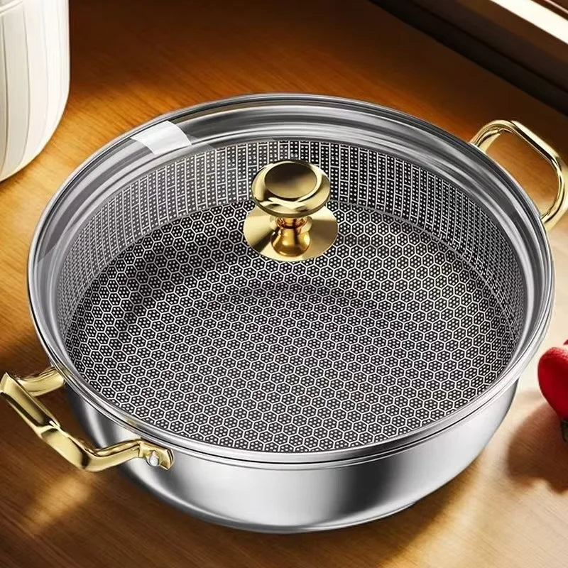 RVS Hapjespan Honingraat met Deksel 28–30 cm – Gas & Inductie