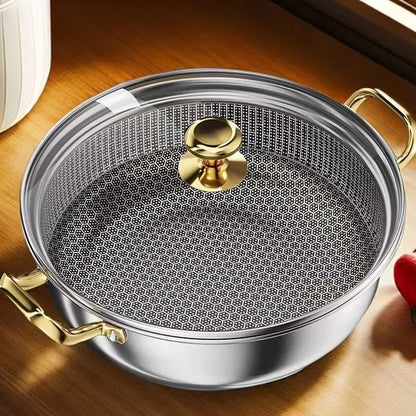 RVS Hapjespan Honingraat met Deksel 28–30 cm – Gas & Inductie