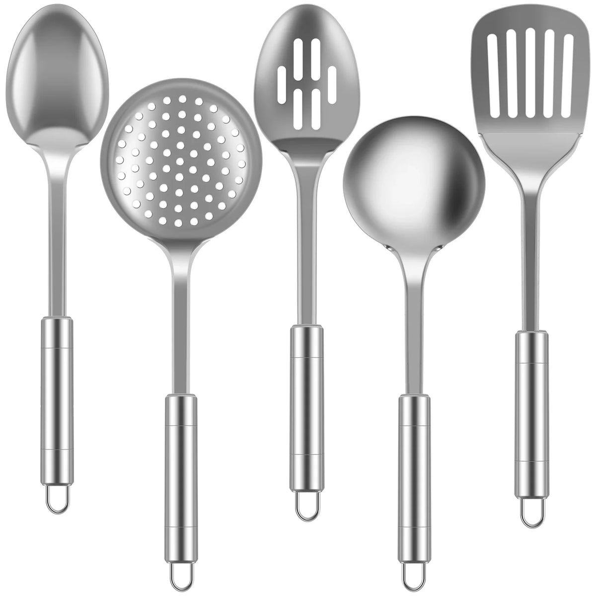 5er-Set Edelstahl-Küchenhelfer – Schöpfkelle, Schaumlöffel & Wender