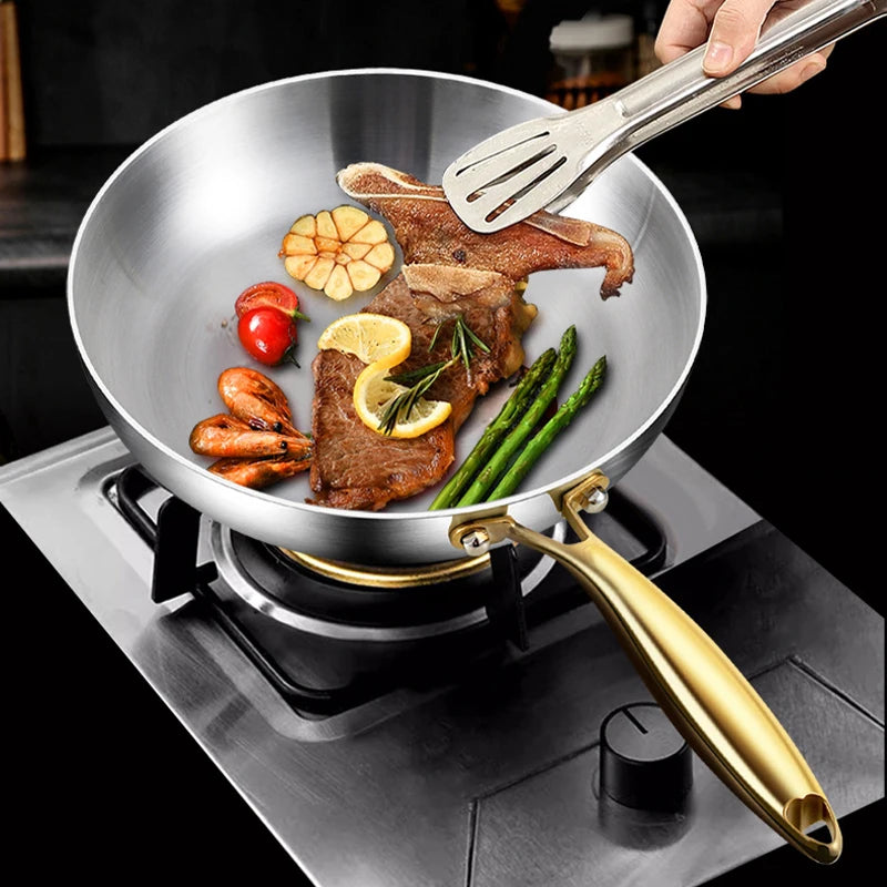 Unbeschichtete Edelstahl-316-Pfanne 22–30 cm – Steak, Gas & Induktion