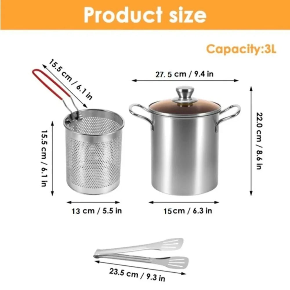 Edelstahl-Fritteuse 3 L mit Korb & Glasdeckel – Induktion